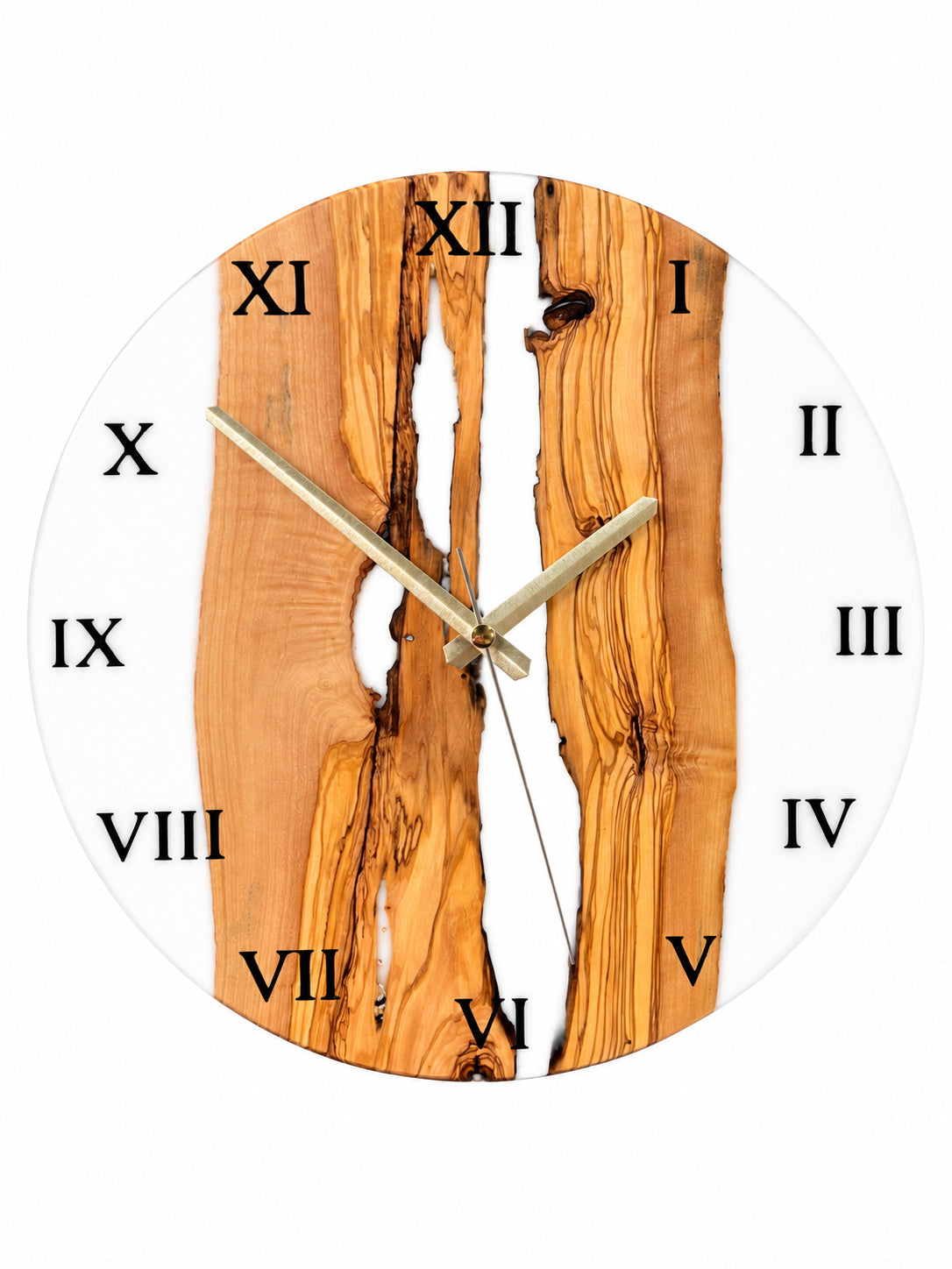 White Tributary Olive Wood & Resin Wall Clock — product photograph, view 2
