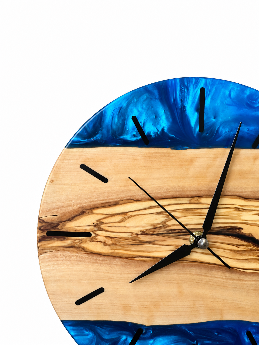 Blue Latitude Olive Wood & Resin Wall Clock — product photograph, view 4