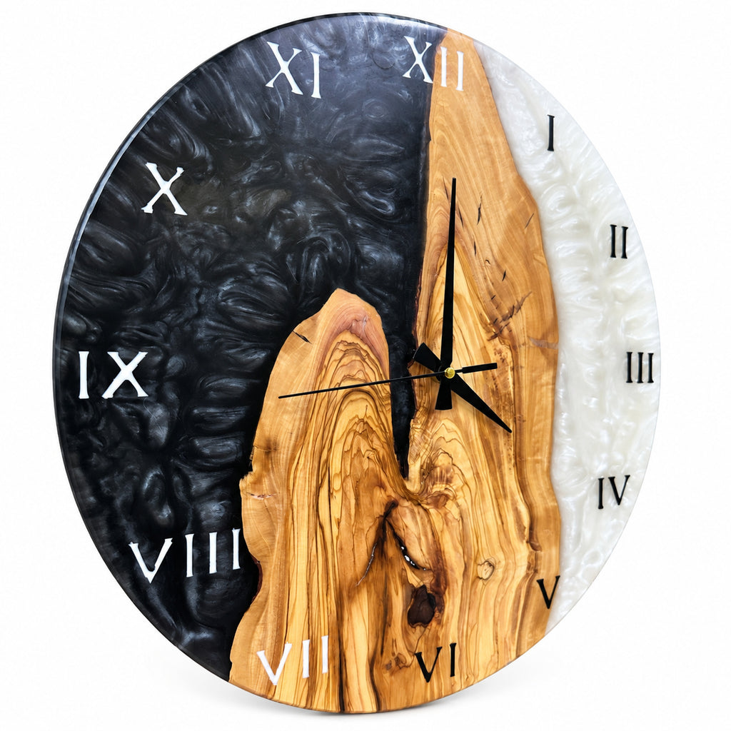 Obsidian Peak Olive Wood & Resin Wall Clock — product photograph, view 4