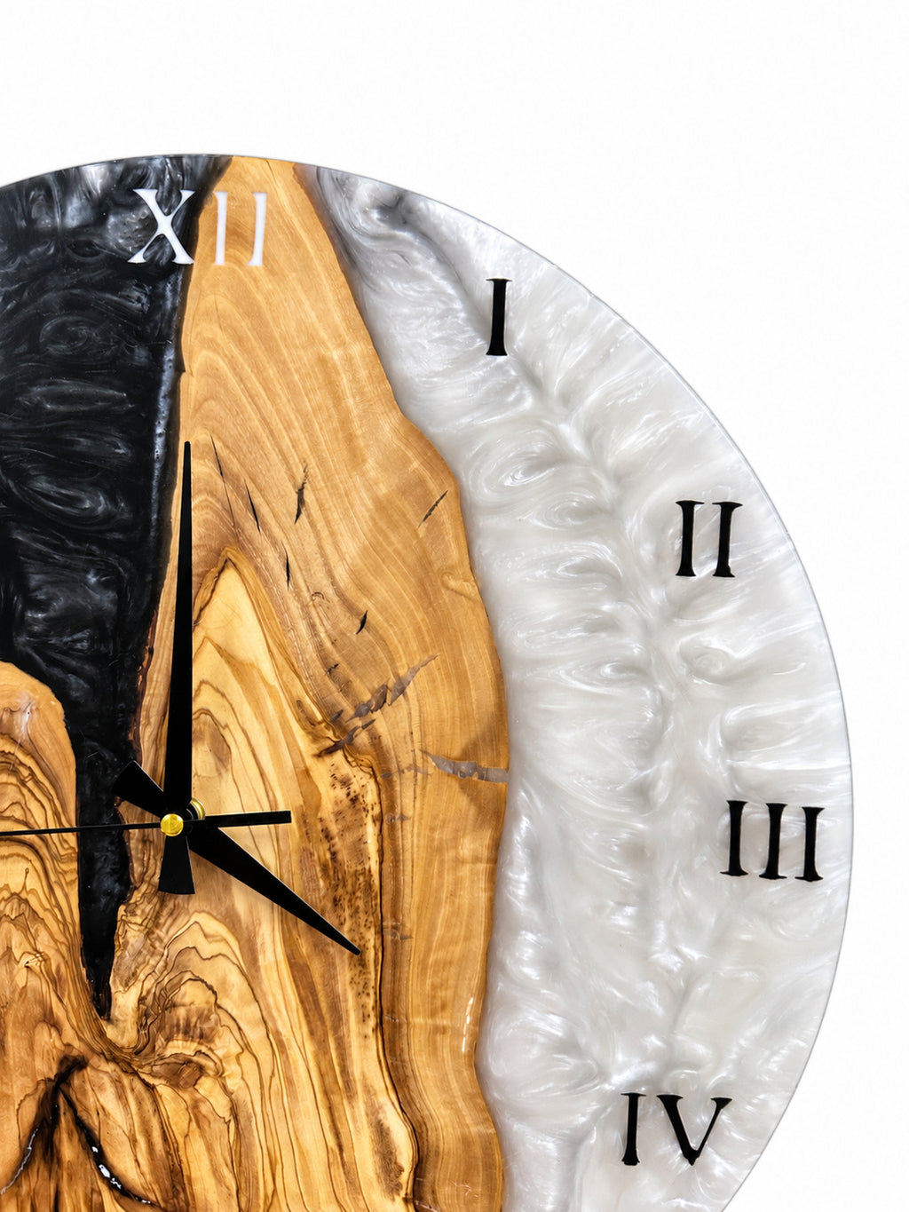 Obsidian Peak Olive Wood & Resin Wall Clock — product photograph, view 5