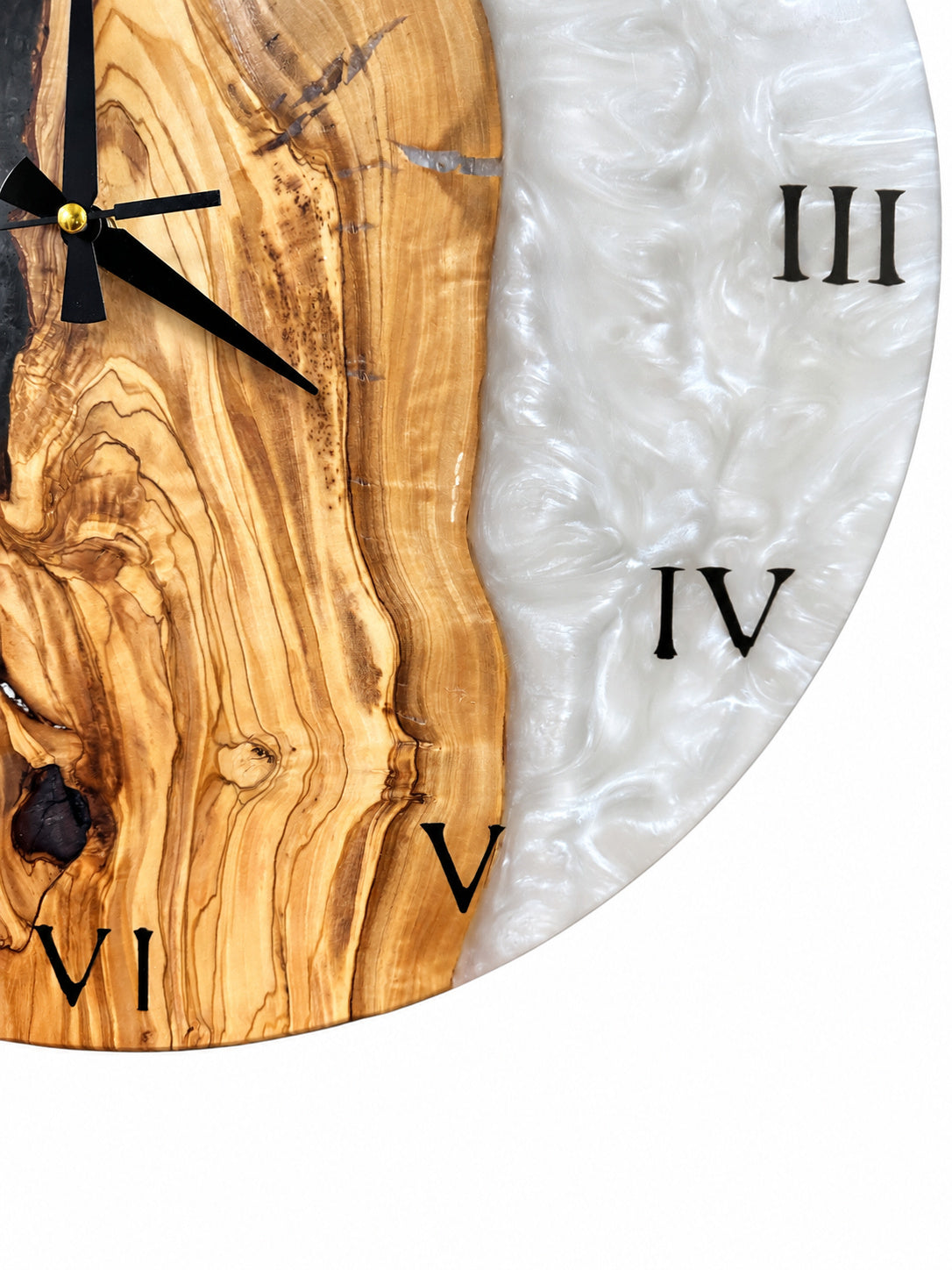 Obsidian Peak Olive Wood & Resin Wall Clock — product photograph, view 6