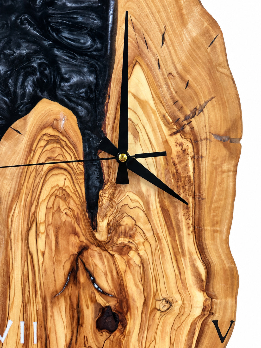 Obsidian Peak Olive Wood & Resin Wall Clock — product photograph, view 8