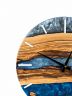Ash Blue River Olive Wood & Resin Wall Clock — product photo on white, IMG_6773.JPG