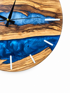Ash Blue River Olive Wood & Resin Wall Clock — product photo on white, IMG_6775.JPG