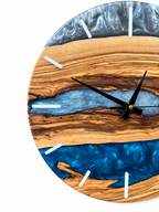Ash Blue River Olive Wood & Resin Wall Clock — product photo on white, IMG_6771.JPG