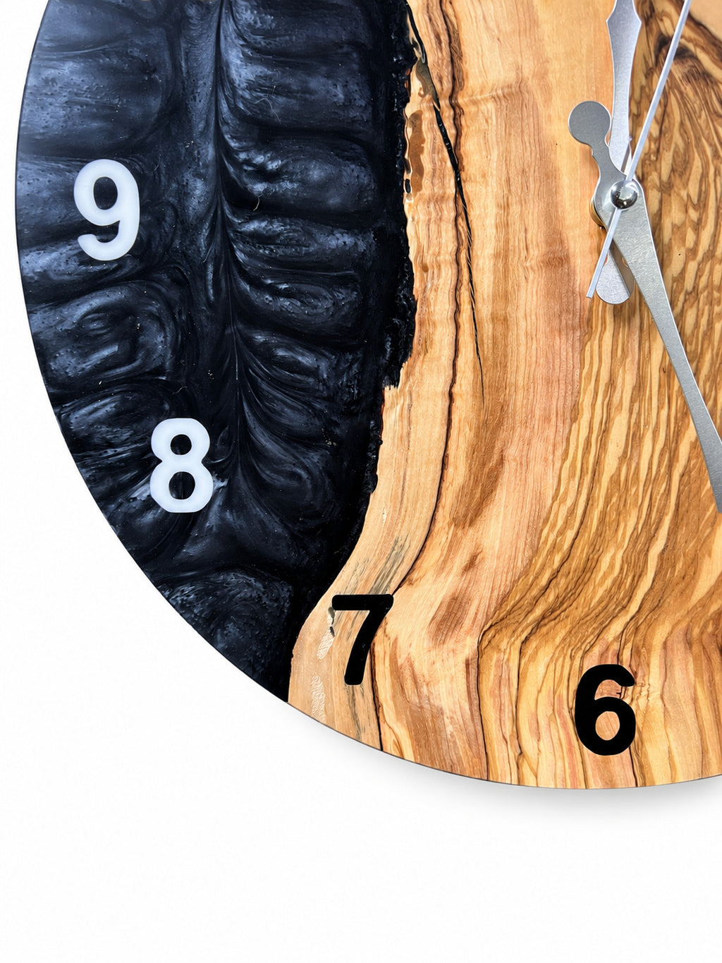 Charcoal Pearl Timber Olive Wood & Resin Wall Clock — product photograph, view 6