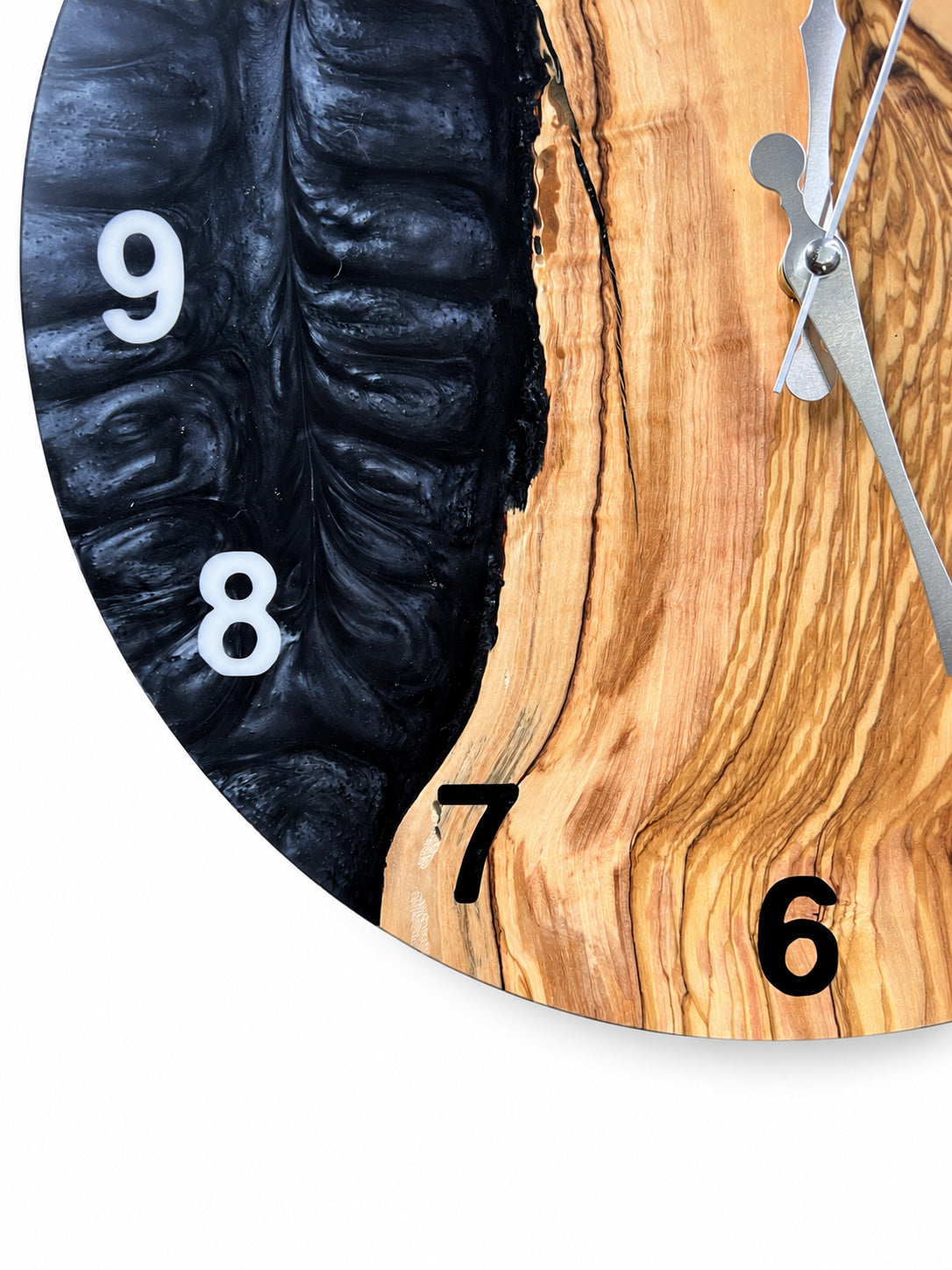 Charcoal Pearl Timber Olive Wood & Resin Wall Clock — product photograph, view 6