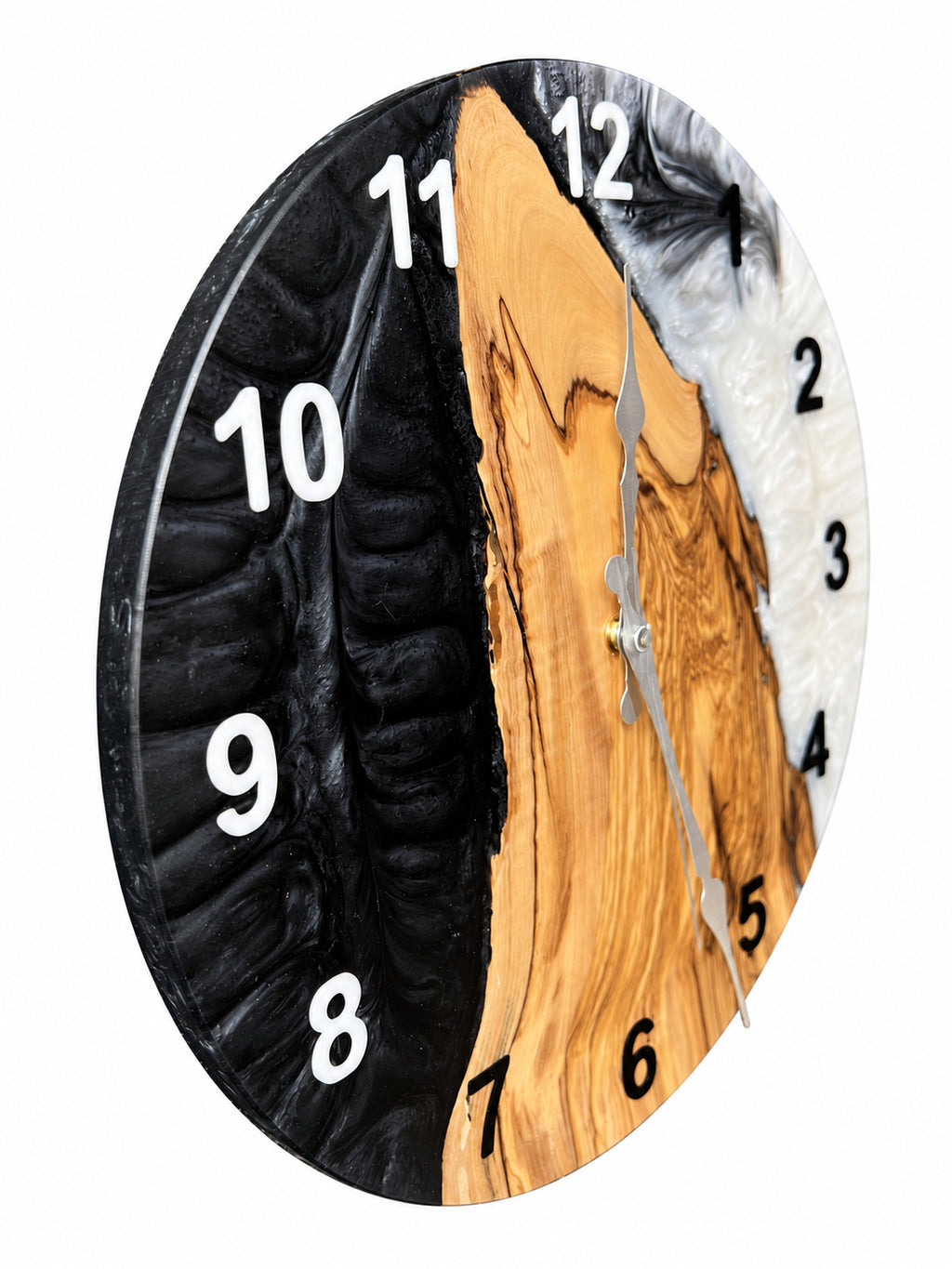 Charcoal Pearl Timber Olive Wood & Resin Wall Clock — product photograph, view 4