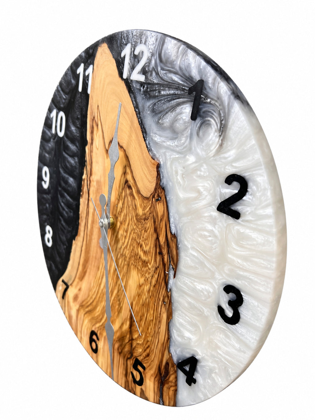 Charcoal Pearl Timber Olive Wood & Resin Wall Clock — product photograph, view 10
