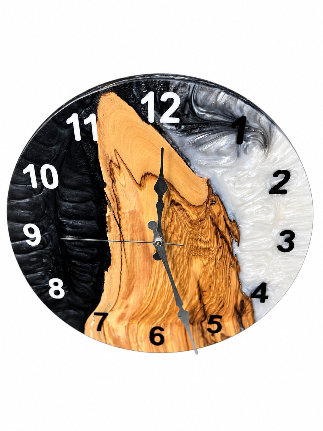 Charcoal Pearl Timber Olive Wood & Resin Wall Clock — product photograph, view 5