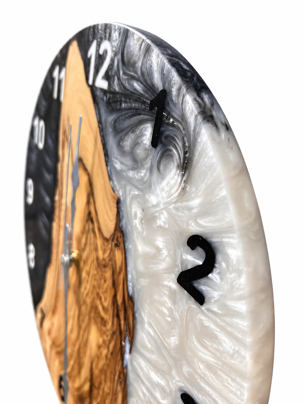 Charcoal Pearl Timber Olive Wood & Resin Wall Clock — product photograph, view 9