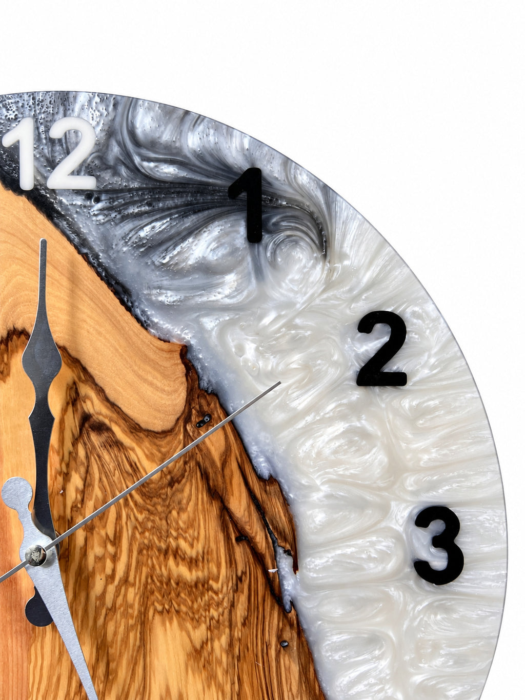 Charcoal Pearl Timber Olive Wood & Resin Wall Clock — product photograph, view 7