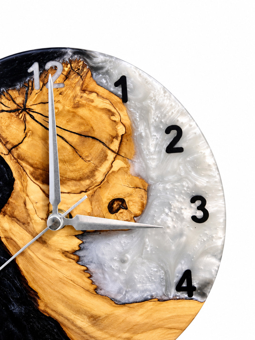 Charcoal Pearl Crescent Olive Wood & Resin Wall Clock — product photograph, view 3