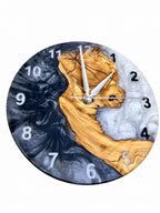 Charcoal Pearl Crescent Olive Wood & Resin Wall Clock — product photograph, view 12