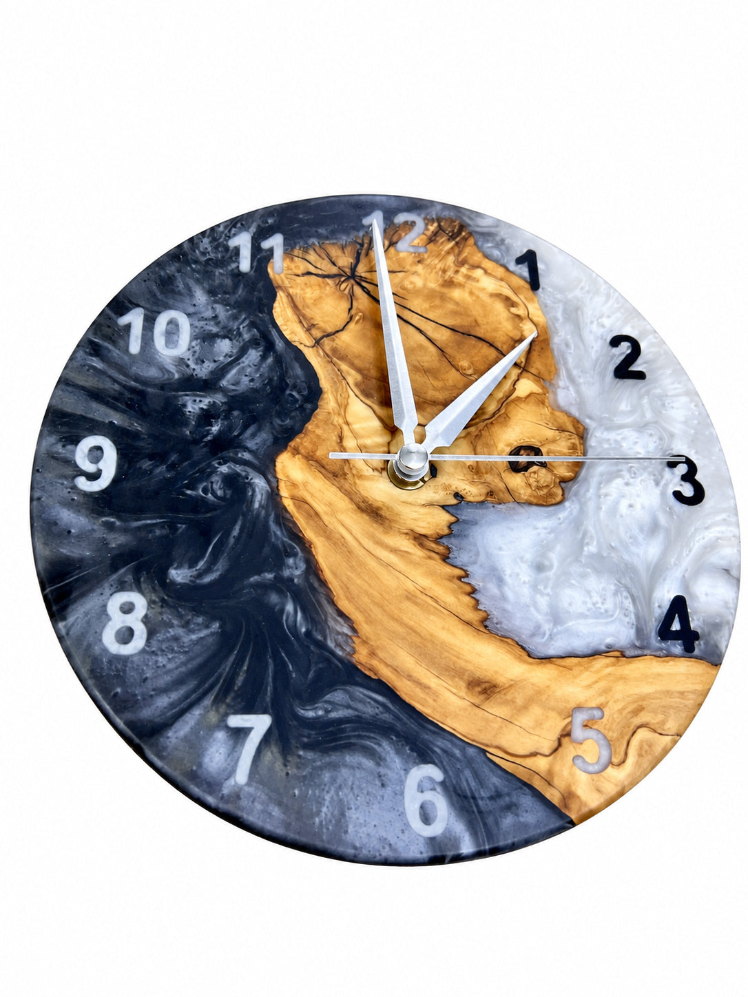 Charcoal Pearl Crescent Olive Wood & Resin Wall Clock — product photograph, view 12