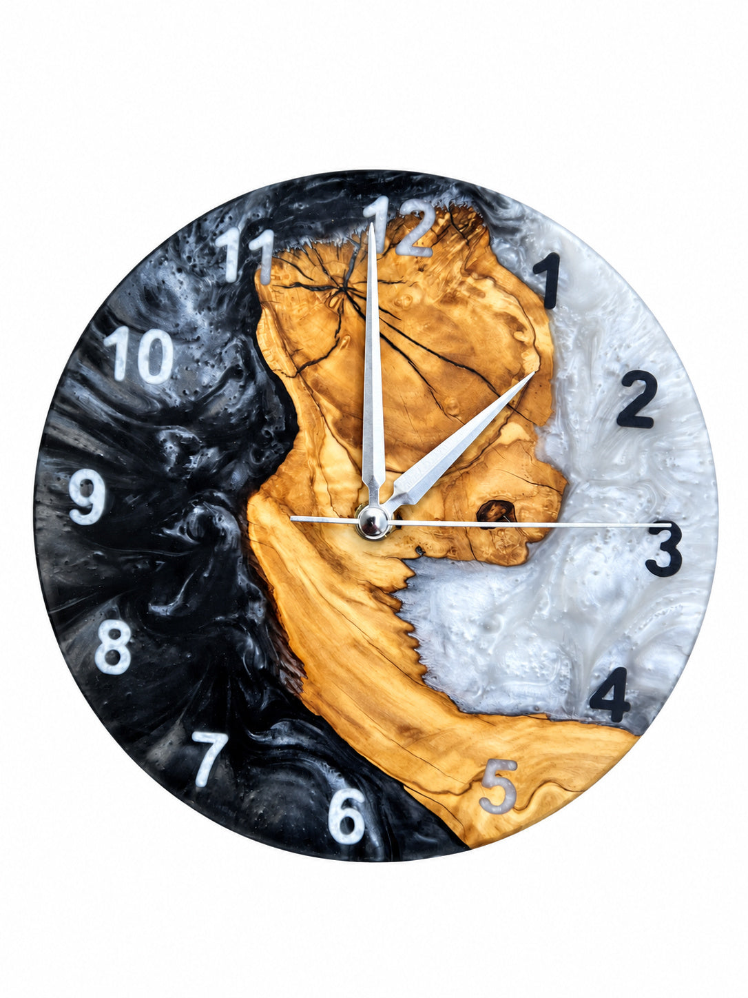 Charcoal Pearl Crescent Olive Wood & Resin Wall Clock — product photograph, view 9