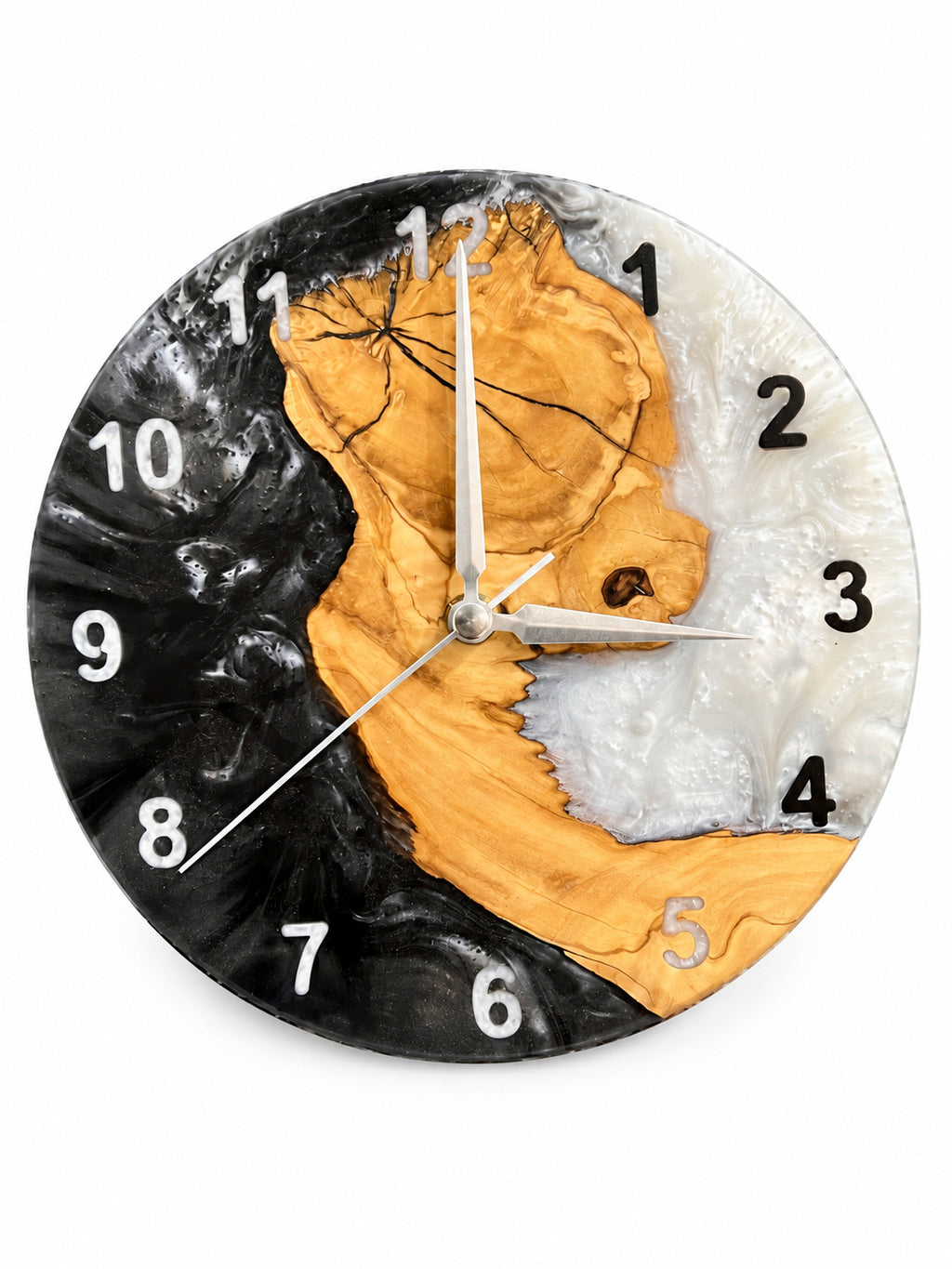 Charcoal Pearl Crescent Olive Wood & Resin Wall Clock — product photograph, view 7