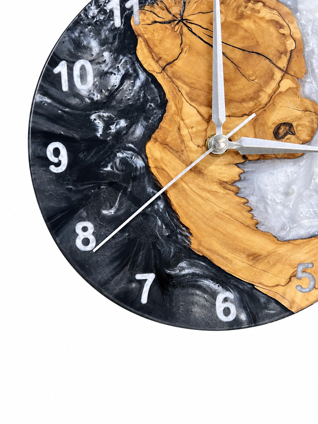 Charcoal Pearl Crescent Olive Wood & Resin Wall Clock — product photograph, view 5
