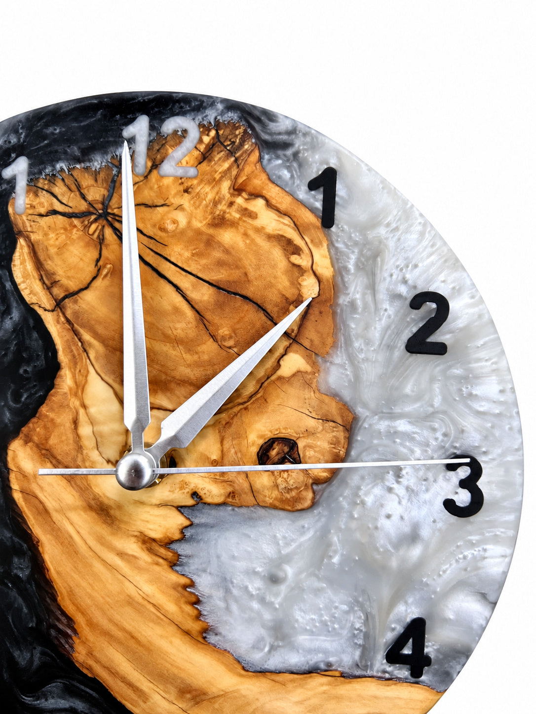 Charcoal Pearl Crescent Olive Wood & Resin Wall Clock — product photograph, view 14