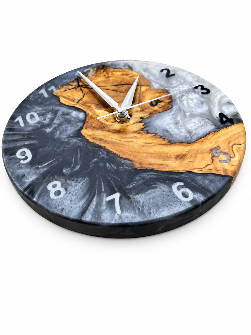 Charcoal Pearl Crescent Olive Wood & Resin Wall Clock — product photograph, view 16