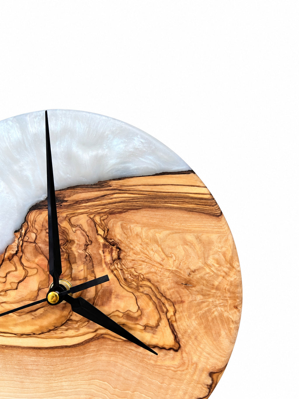 Pearl Bluff Olive Wood & Resin Wall Clock — product photograph, view 4