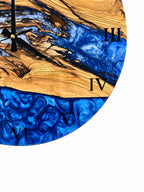 Roman Blue Drift Olive Wood & Resin Wall Clock — product photograph, view 5