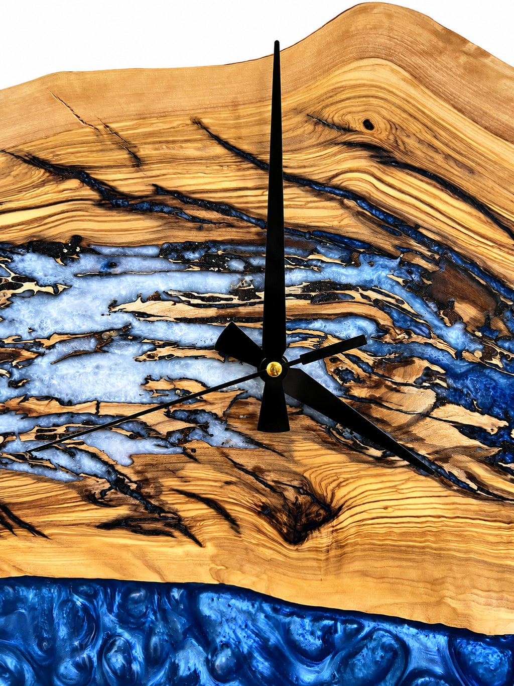 Roman Blue Drift Olive Wood & Resin Wall Clock — product photograph, view 7