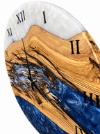 Roman Blue Drift Olive Wood & Resin Wall Clock — product photograph, view 8