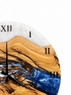 Roman Blue Drift Olive Wood & Resin Wall Clock — product photograph, view 4