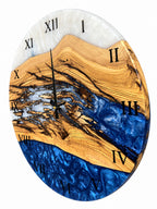 Roman Blue Drift Olive Wood & Resin Wall Clock — product photograph, view 2