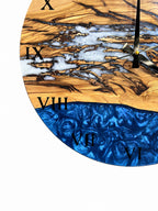 Roman Blue Drift Olive Wood & Resin Wall Clock — product photograph, view 6