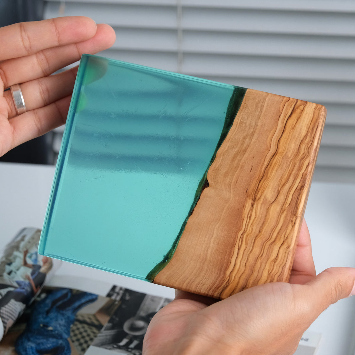 Green olive wood and resin reed diffuser, fragrance oil not included — view 5