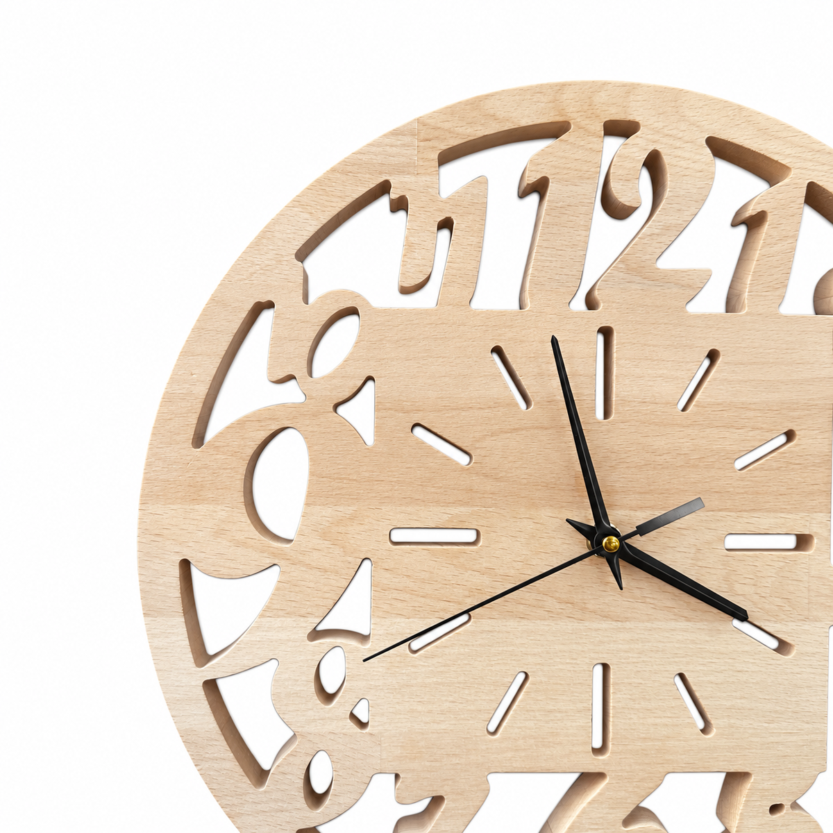Openwork Numbers Wood Wall Clock — product photograph, view 2