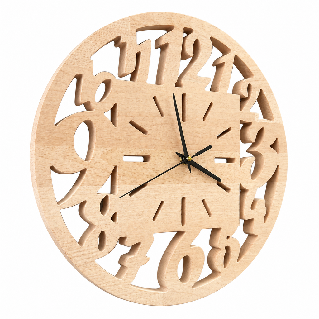 Openwork Numbers Wood Wall Clock — product photograph, view 6