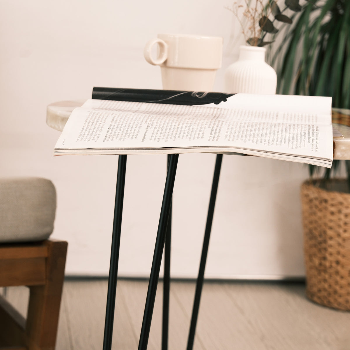 Pearl White Resin Olive Wood Coffee Table — product view 5
