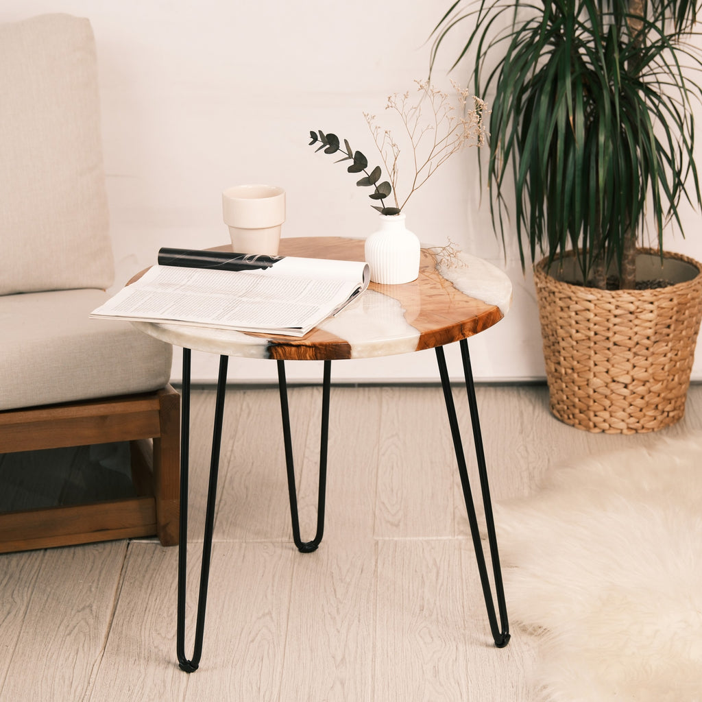 Pearl White Resin Olive Wood Coffee Table — product view 6