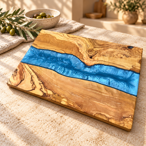 Sapphire River Olive Wood Serving Board - styled main view