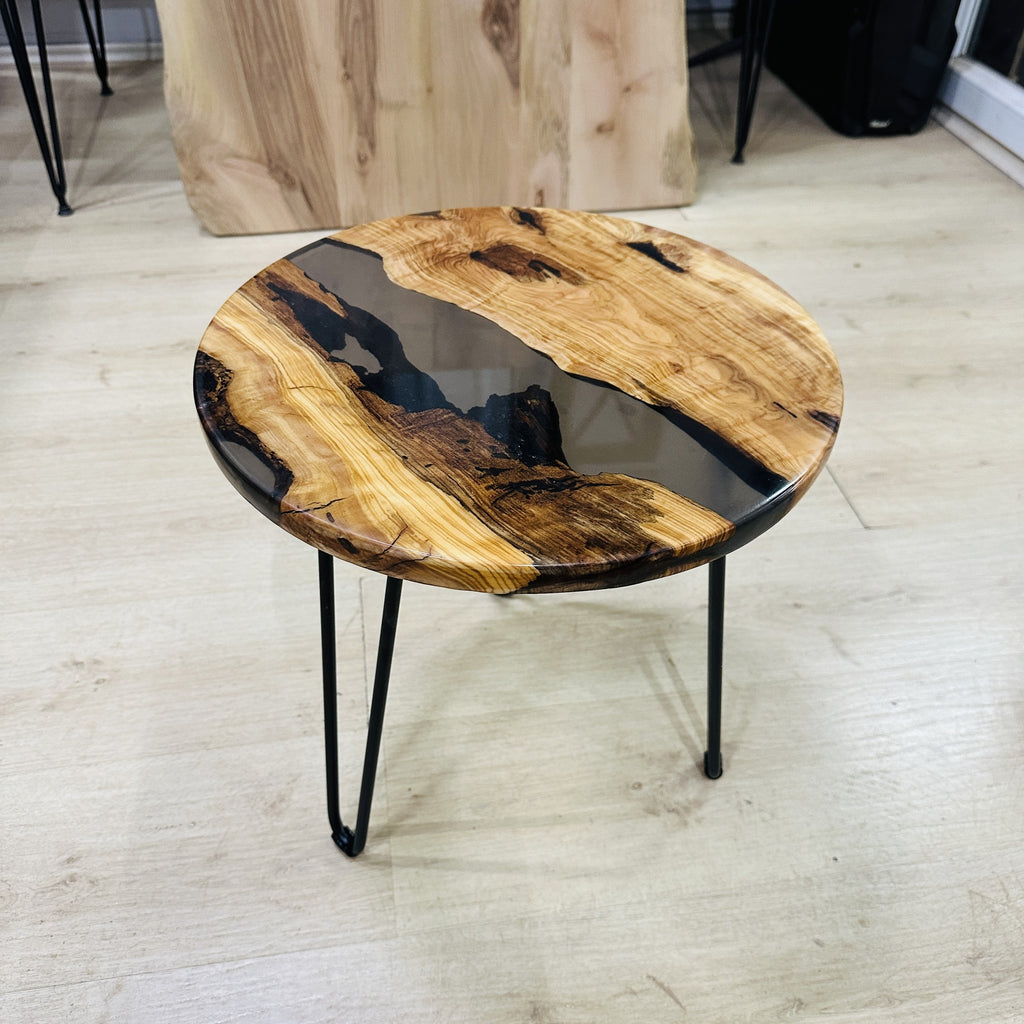 Transparent Smoke River Olive Wood Coffee Table — full table view