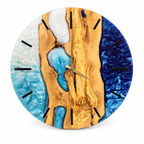 Azure Branches Olive Wood & Resin Wall Clock — full front view on white