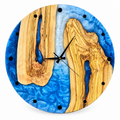 Azure Horseshoe Olive Wood & Resin Wall Clock in blue and white on a white background