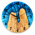 Blue Upland Olive Wood & Resin Wall Clock - full front view on white