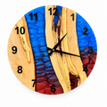 Burgundy Passage Olive Wood & Resin Wall Clock in blue and burgundy on a white background