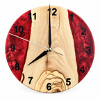 Burgundy Valley Olive Wood & Resin Wall Clock — full front view on white