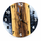 Charcoal Divide Olive Wood & Resin Wall Clock — full front view on white
