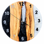 Charcoal Pearl Canyon Olive Wood & Resin Wall Clock — full front view on white