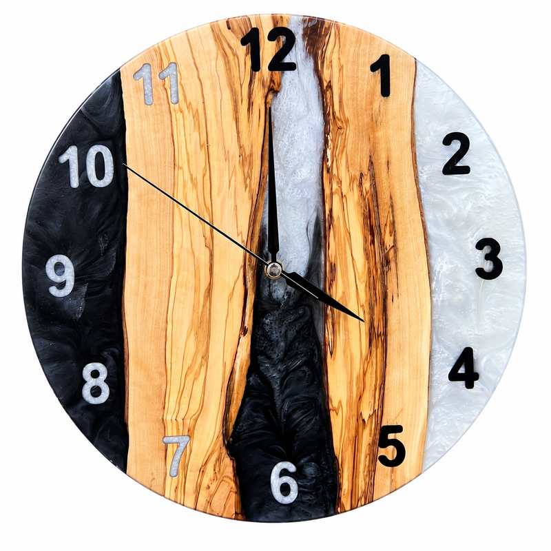 Charcoal Pearl Canyon Olive Wood & Resin Wall Clock — full front view on white