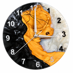 Charcoal Pearl Crescent Olive Wood & Resin Wall Clock — full front view on white