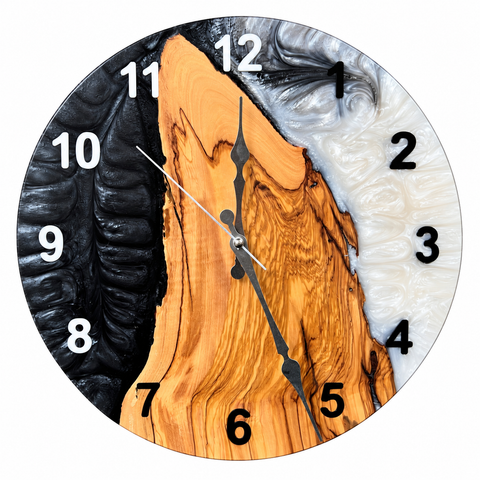 Charcoal Pearl Timber Olive Wood & Resin Wall Clock — full front view on white