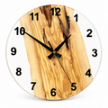 Clear Grain Olive Wood & Resin Wall Clock in clear resin on a white background