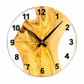Clear Valley Olive Wood & Resin Wall Clock in clear resin on a white background